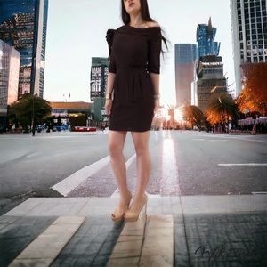 Byron Lars Eggplant Purple Shoulder Tie Pleated Sheath Dress SZ 8